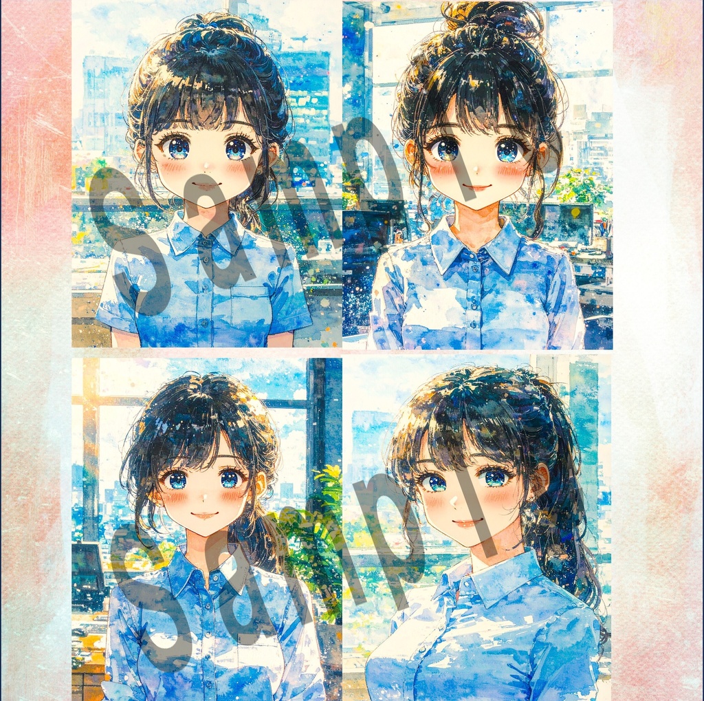 水彩オフィスカジュアル素材集「働くOLの日常」(12枚セット)