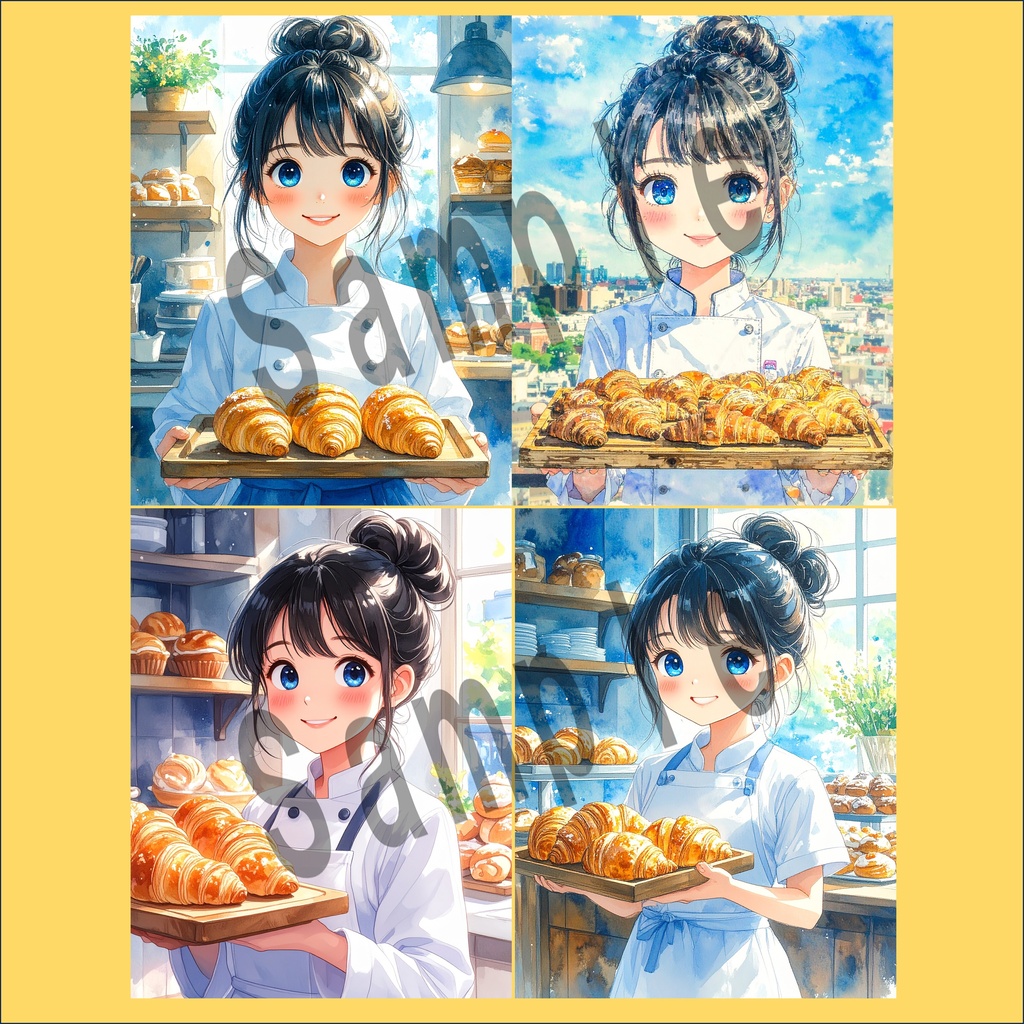 水彩パティシエ素材集「焼きたてパンと甘い時間」(12枚セット)
