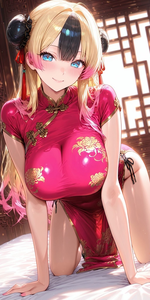 チャイナドレス　正面　四つん這い