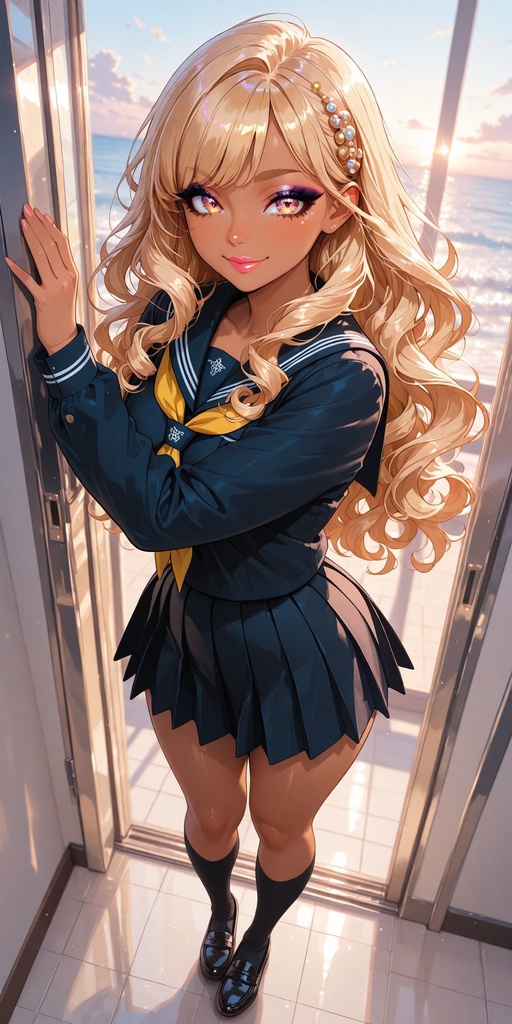 制服　黒ギャル　正面　立ち絵