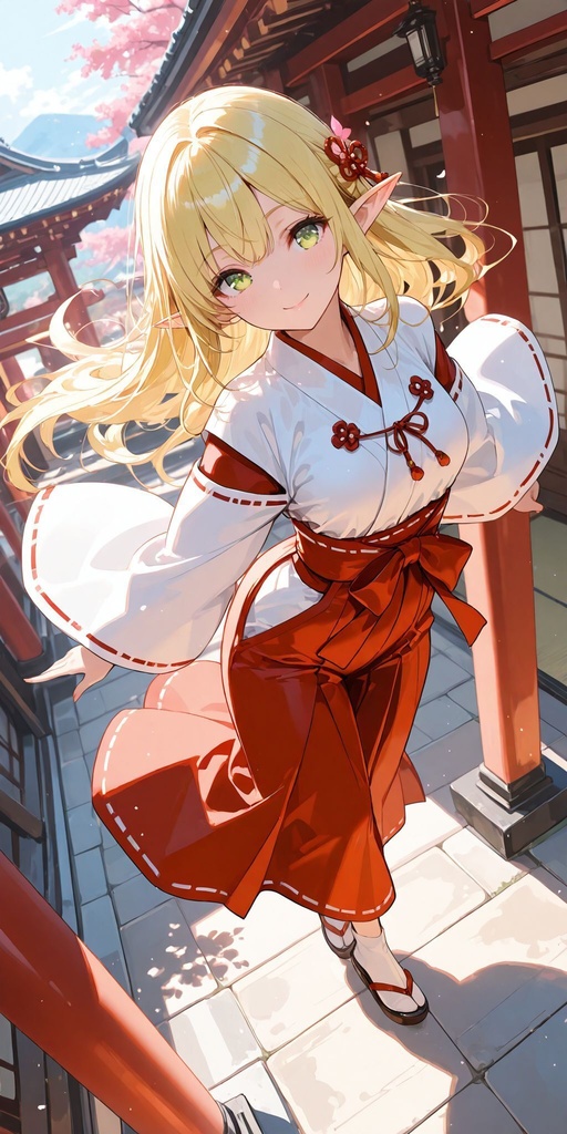 エルフ　巫女　正面　立ち絵