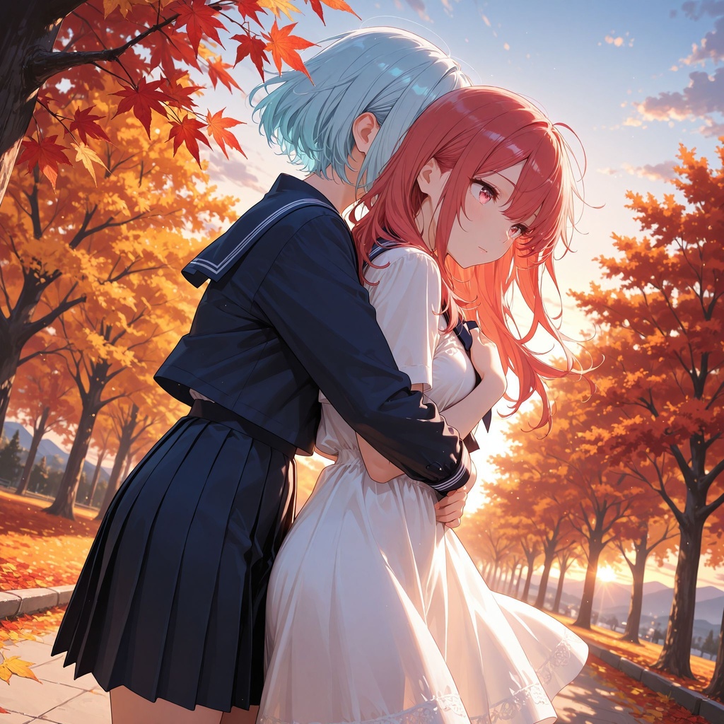 百合　制服　ハグ