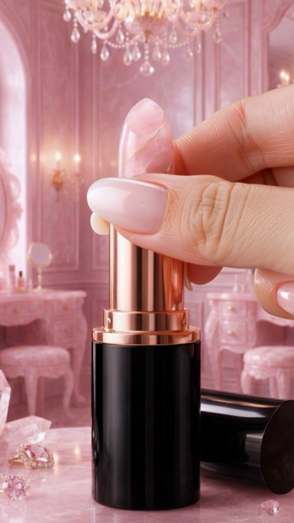 【ASMR / BGM用 映像素材】 Rose Quartz Lip Balm Loop Video｜宝石コスメ 無音映像