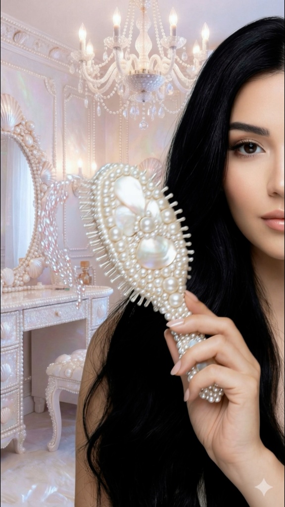 【ASMR / BGM用 映像素材】Pearl Hairbrush Loop Video｜宝石コスメ 無音映像