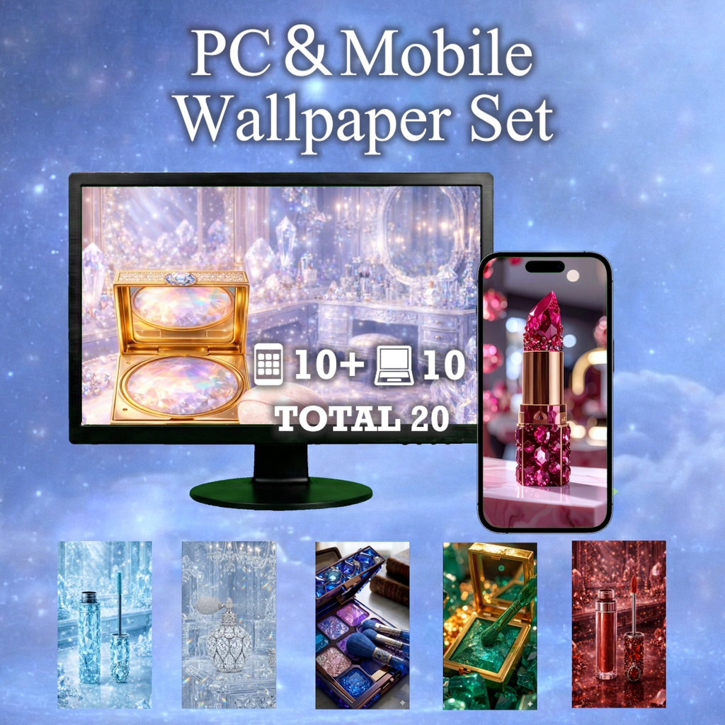 宝石コスメ 壁紙20点スペシャルセット｜PC＆スマホ対応 Gemstone Makeup Wallpaper Set