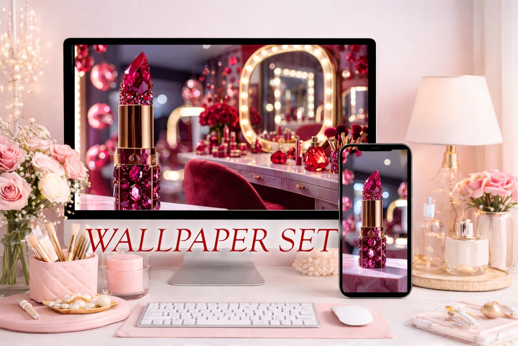 宝石コスメ 壁紙セット - Ruby Lipstick -｜PC＆スマホ対応