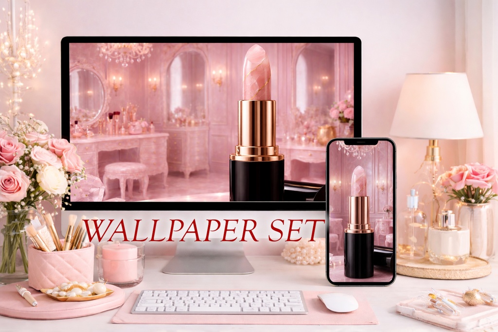 宝石コスメ 壁紙セット - Rose Quartz Lip Balm -｜PC＆スマホ対応