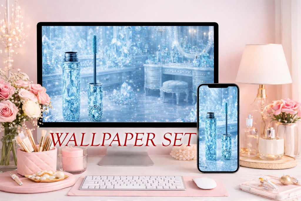 宝石コスメ 壁紙セット - Aquamarine Mascara -｜PC＆スマホ対応