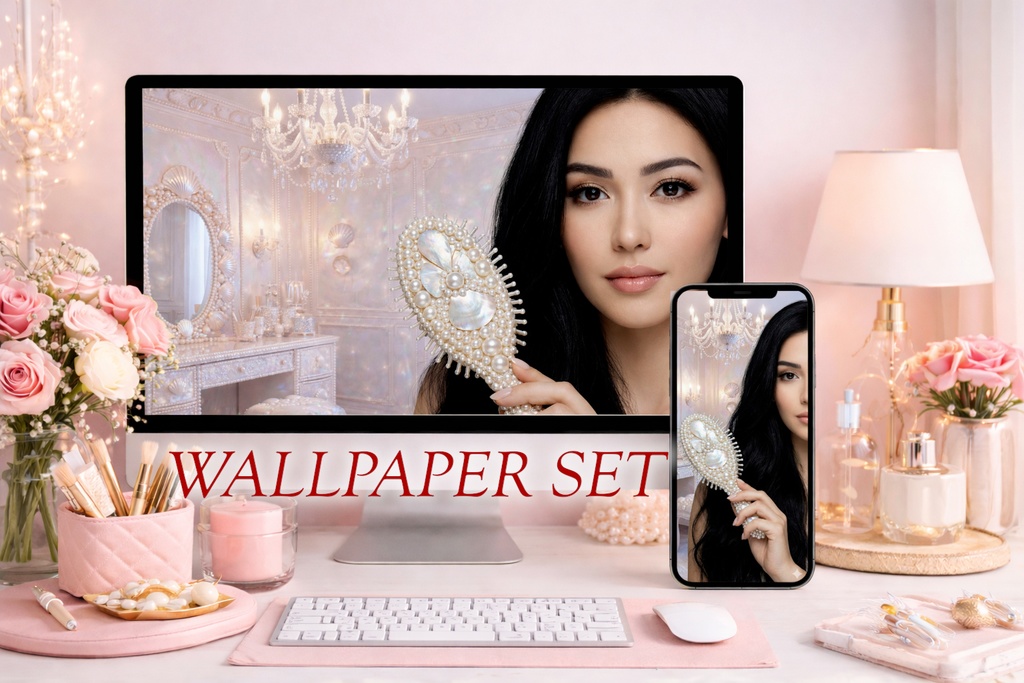 宝石コスメ 壁紙セット - Pearl Hairbrush -｜PC＆スマホ対応