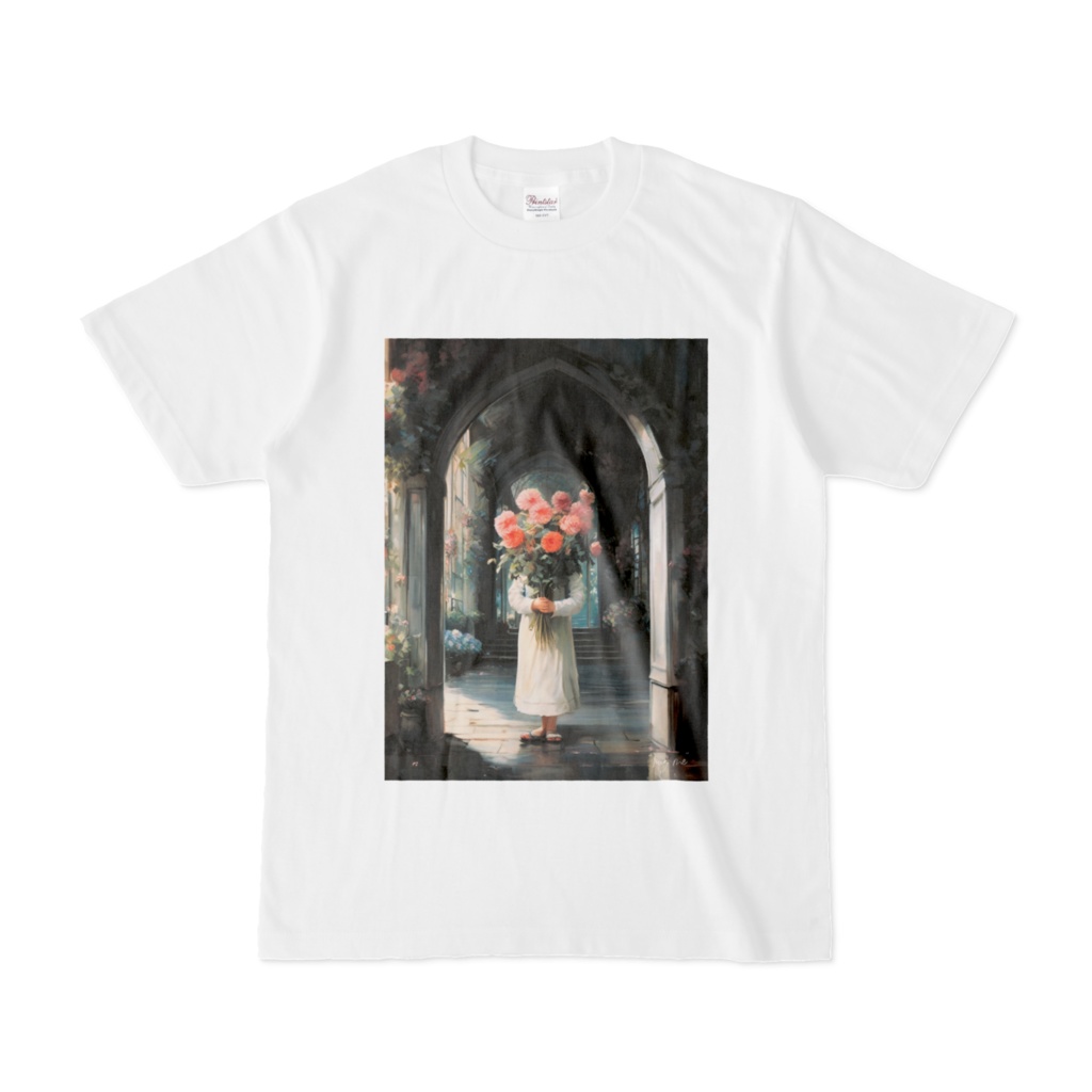 【限定７着】 print T-shirts ”hug me"　花と女の子のプリントTシャツ