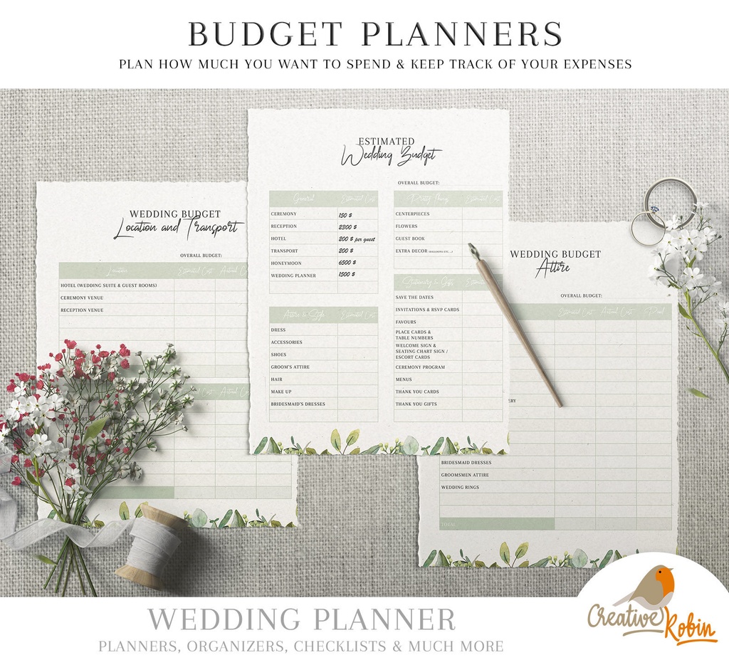 PRINTABLE Wedding Planner & Wedding Organizer | Wedding Checklist PDF | Maid of Honor Planner | 135 Pages