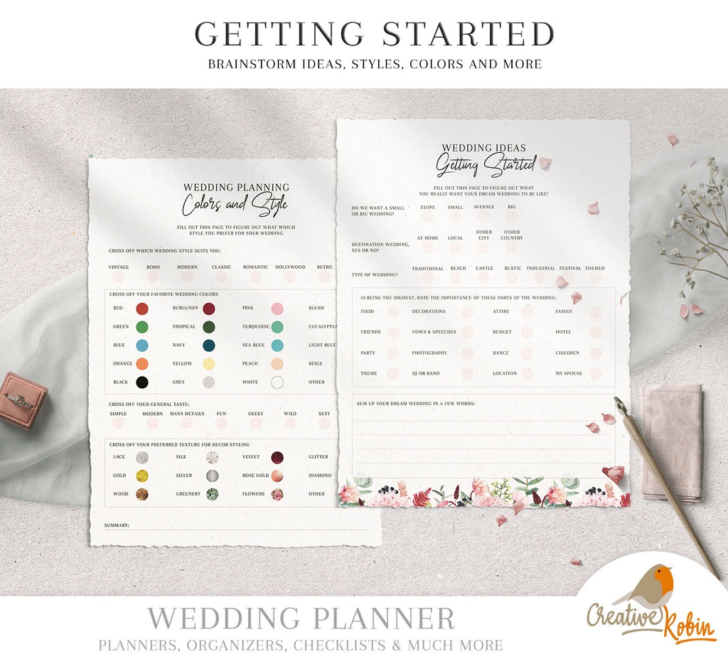 PRINTABLE Wedding Planner & Wedding Organizer | Wedding Checklist PDF | Maid of Honor Planner | 135 Pages