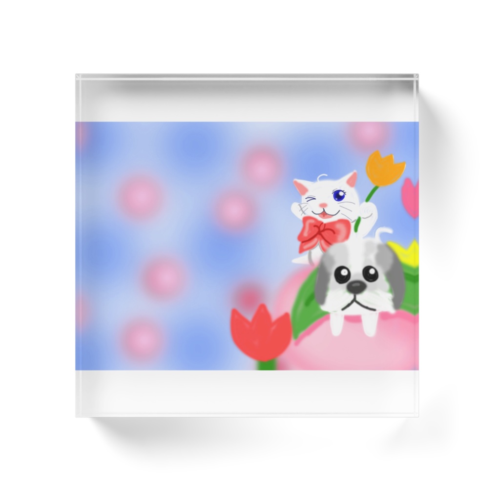 しろねこちゃんとシーズーくん(春) アクリルブロック
