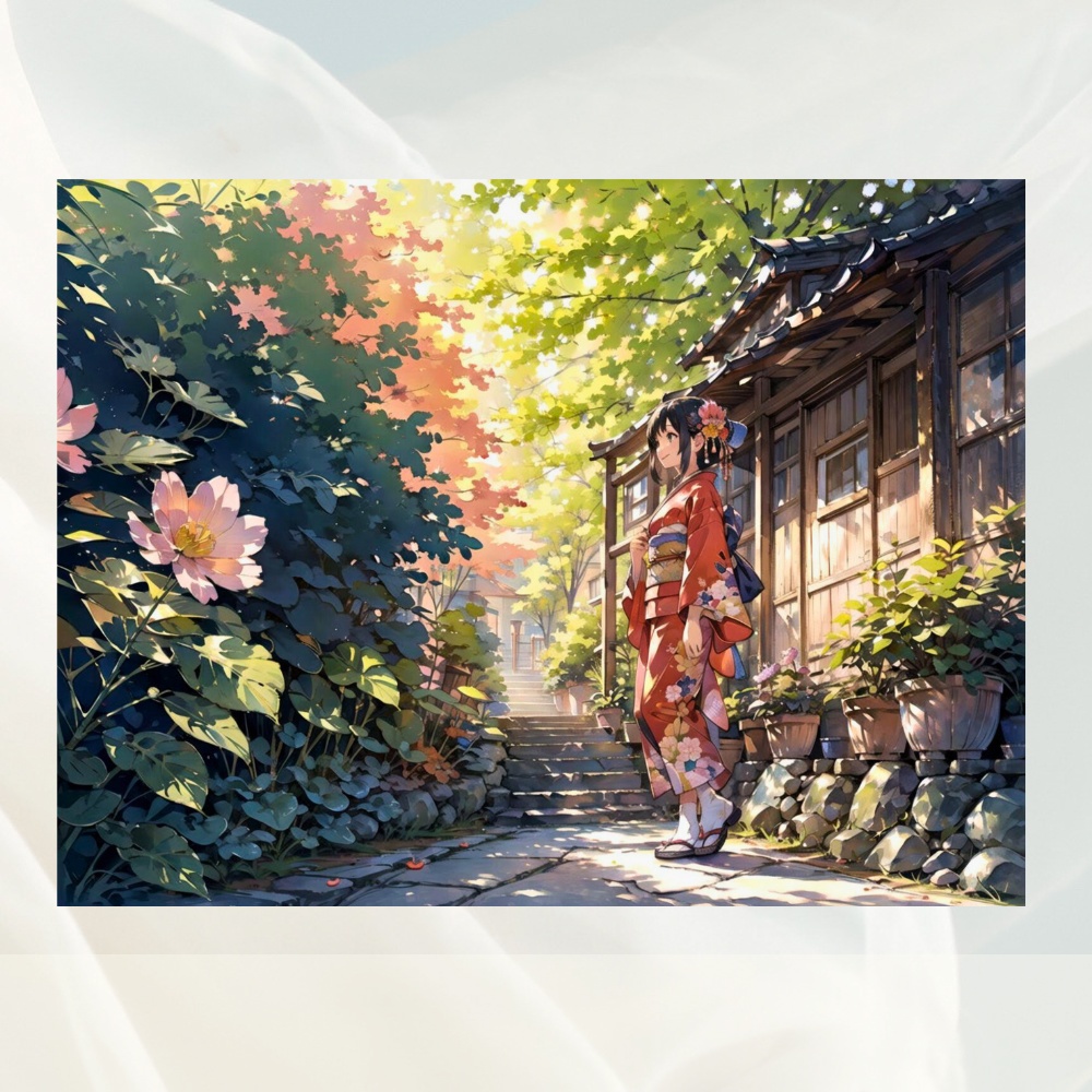 和装少女と秋のコスモス散歩セット