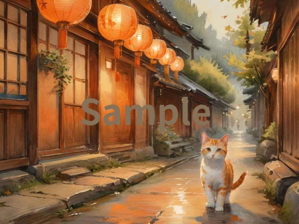 夏の路地裏と猫_背景素材