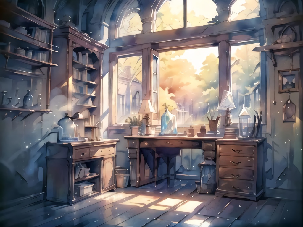 幻想図書館と錬金術研究室の背景素材セット(全10枚)