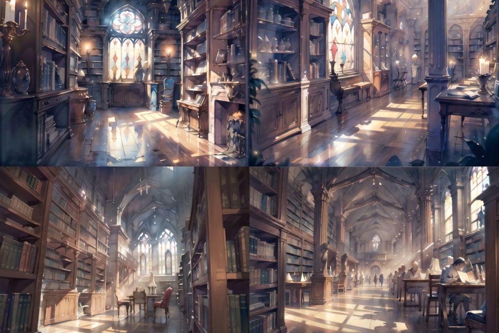 幻想図書館と錬金術研究室の背景素材セット(全10枚)