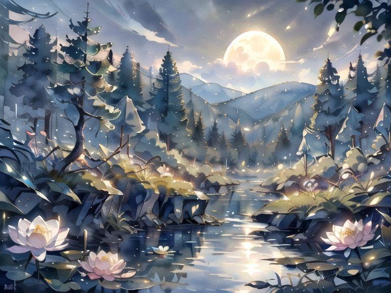 【幻想風景素材】Moonlit Forest|夜と森の背景6枚セット(4000×3000px)