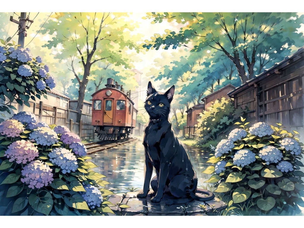 【期間限定・無料DL】雨音の記憶 – 駅舎と黒猫（背景素材）