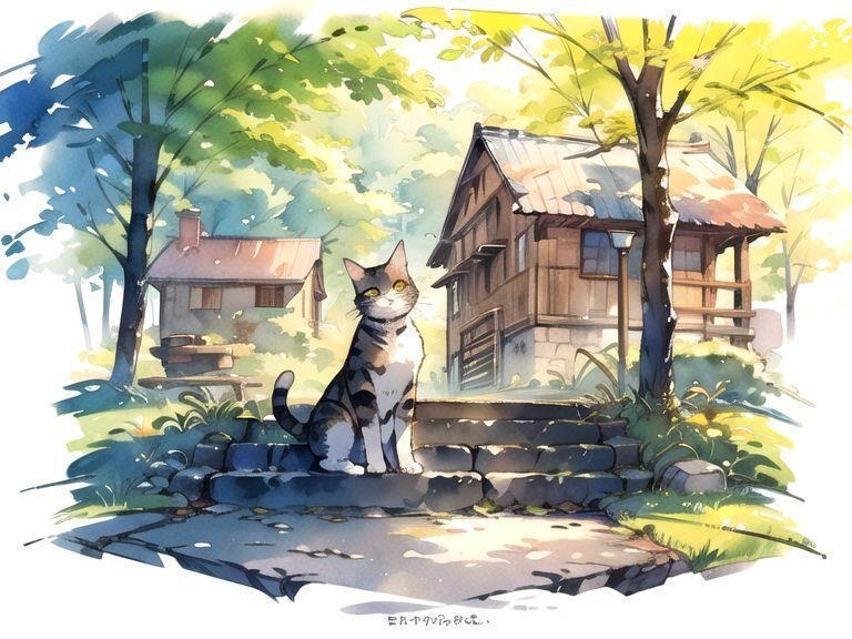  【1週間限定】猫と巡る町並み – 癒しの風景素材（1枚）