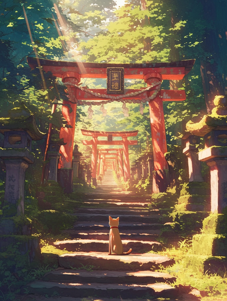 『夏の参道と猫』ポスター素材（3サイズ）DL版
