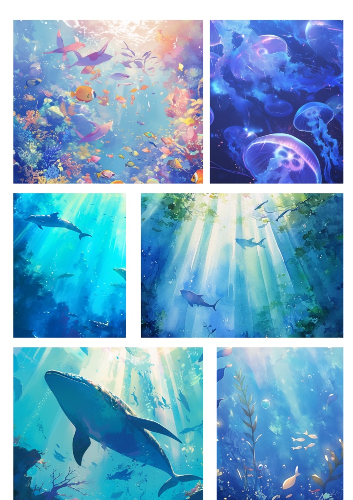 Aquarium Dream 幻想のクジラと光の海 6枚セット（4000×3000px）