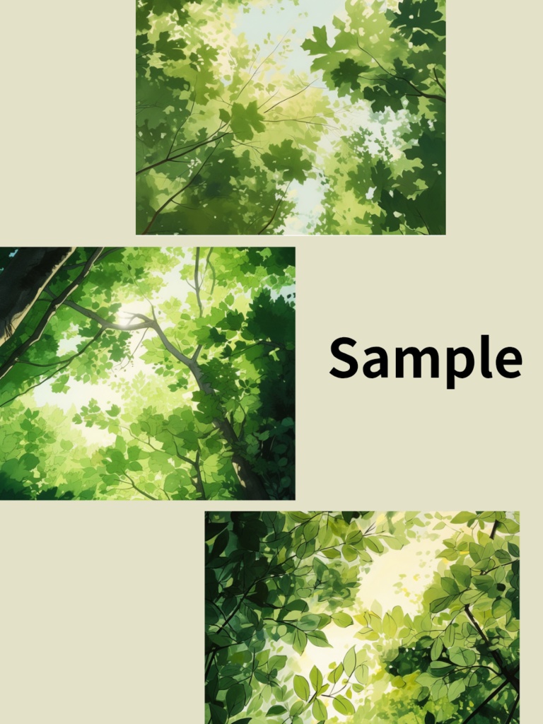 木漏れ日の森|水彩風ファンタジー背景素材〈6枚セット〉縦3000×4000px