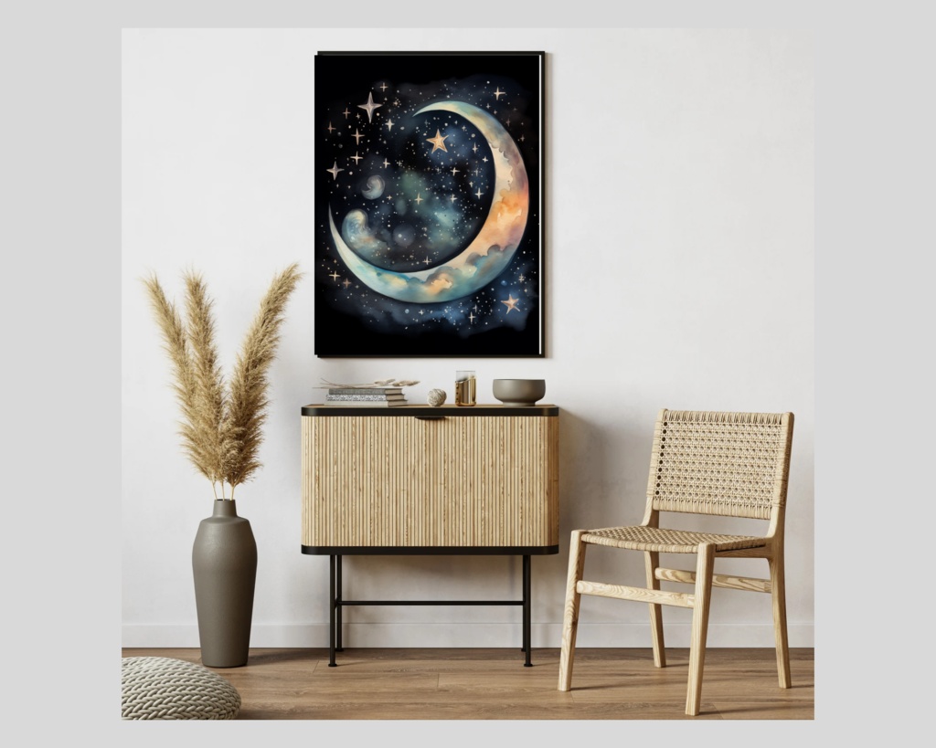 Moonlit Dreams Series – 三日月と夜空の水彩アート 4枚セット【デジタル素材】