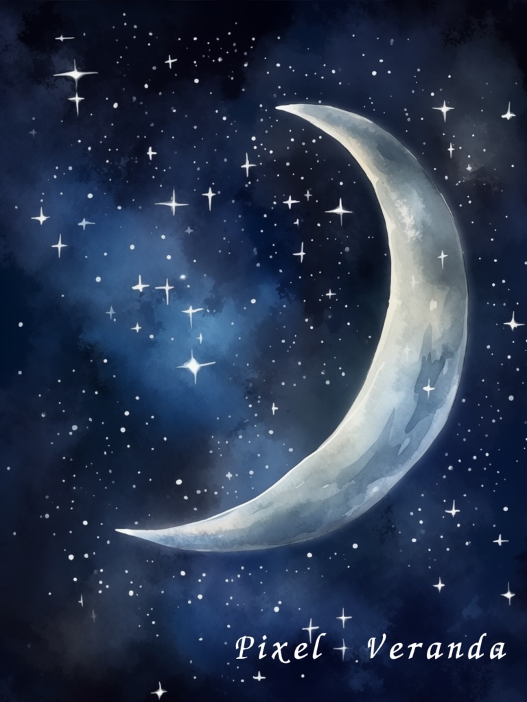 Moonlit Dreams Series – 三日月と夜空の水彩アート 4枚セット【デジタル素材】