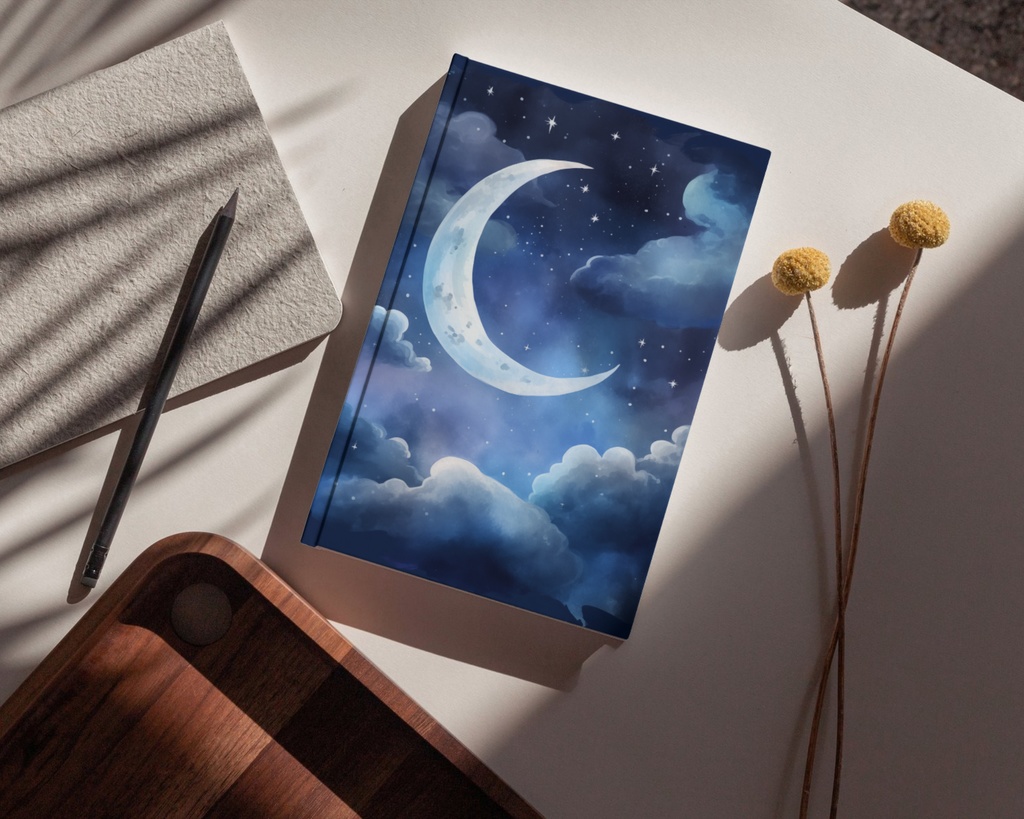 Moonlit Dreams Series – 三日月と夜空の水彩アート 4枚セット【デジタル素材】