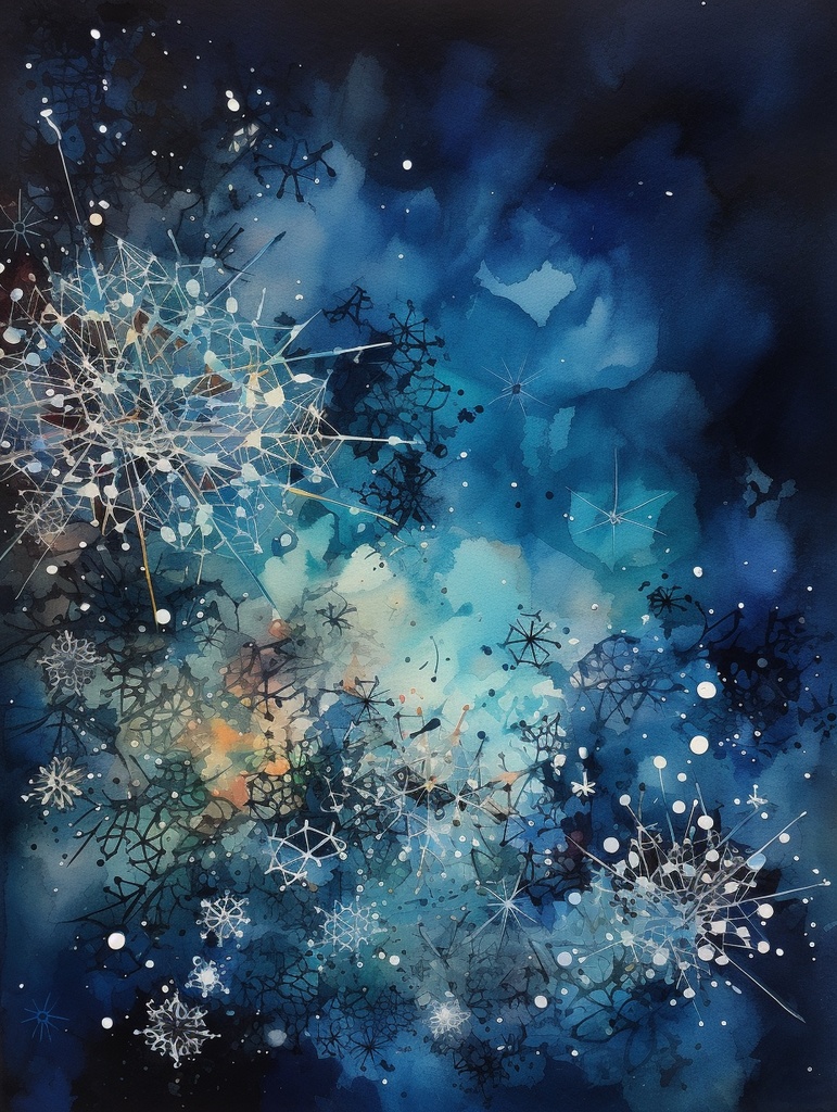 Winter Dreamscape – 幻想の雪夜背景素材セット(6枚) 幻想的な雪の結晶と冬空の背景コレクション