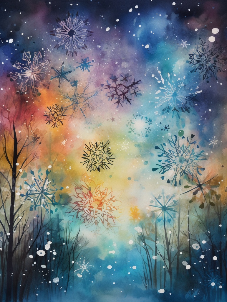 Winter Dreamscape – 幻想の雪夜背景素材セット(6枚) 幻想的な雪の結晶と冬空の背景コレクション