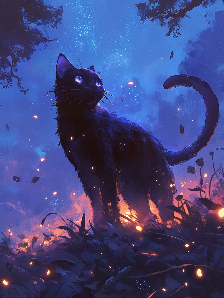 黒猫と光の物語|幻想背景素材4枚セット