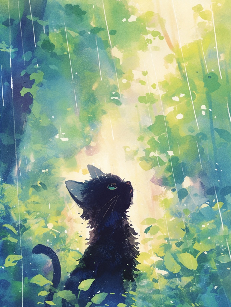 黒猫と光の物語|幻想背景素材4枚セット
