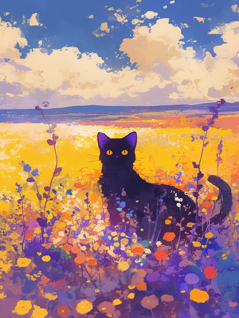 黒猫と光の物語|幻想背景素材4枚セット