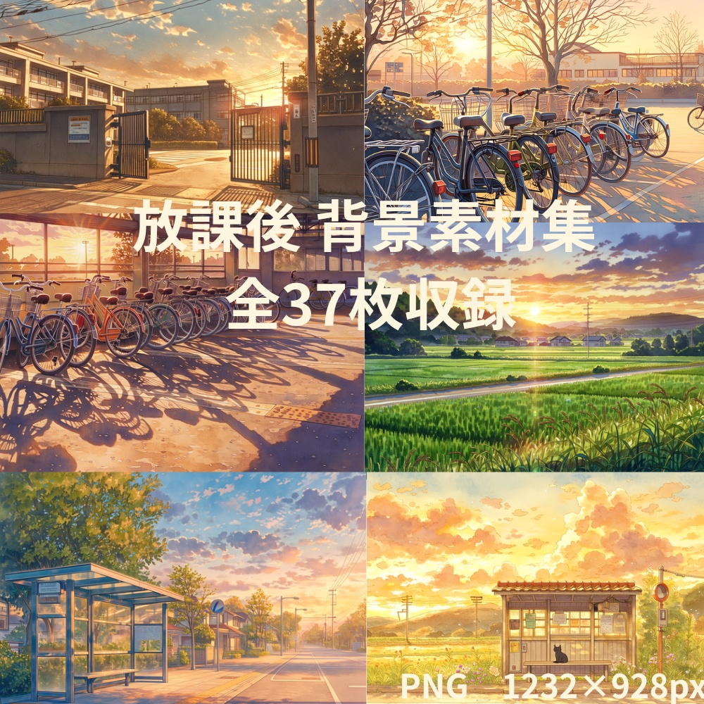 放課後の背景素材集|水彩風PNG背景 全37枚【商用利用OK】
