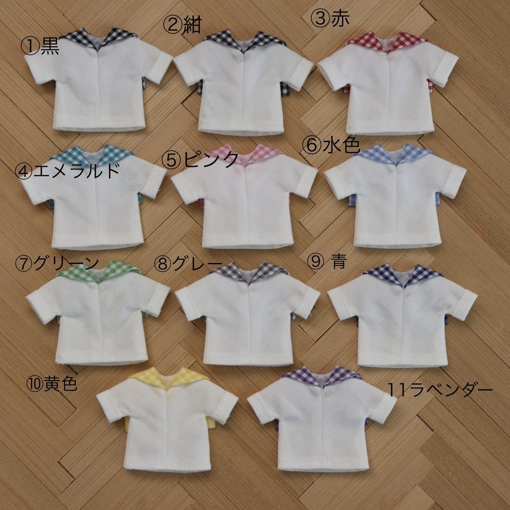チェック襟　半袖セーラーシャツ