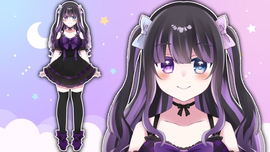 【PSD】地雷系紫ハーフツインちゃん【汎用Vtuber立ち絵】