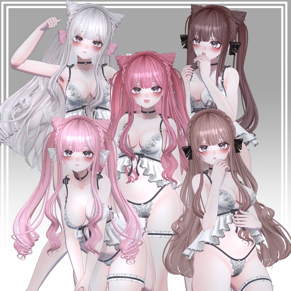 【VRC想定】3Way+2 おりぼんキャットヘア