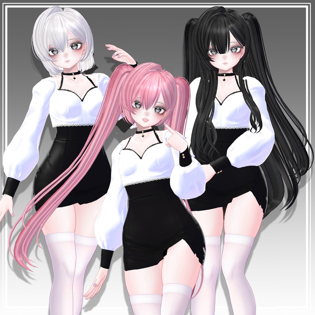 【VRC想定】4way+3 Dolly Bow ツーサイドツインボブ