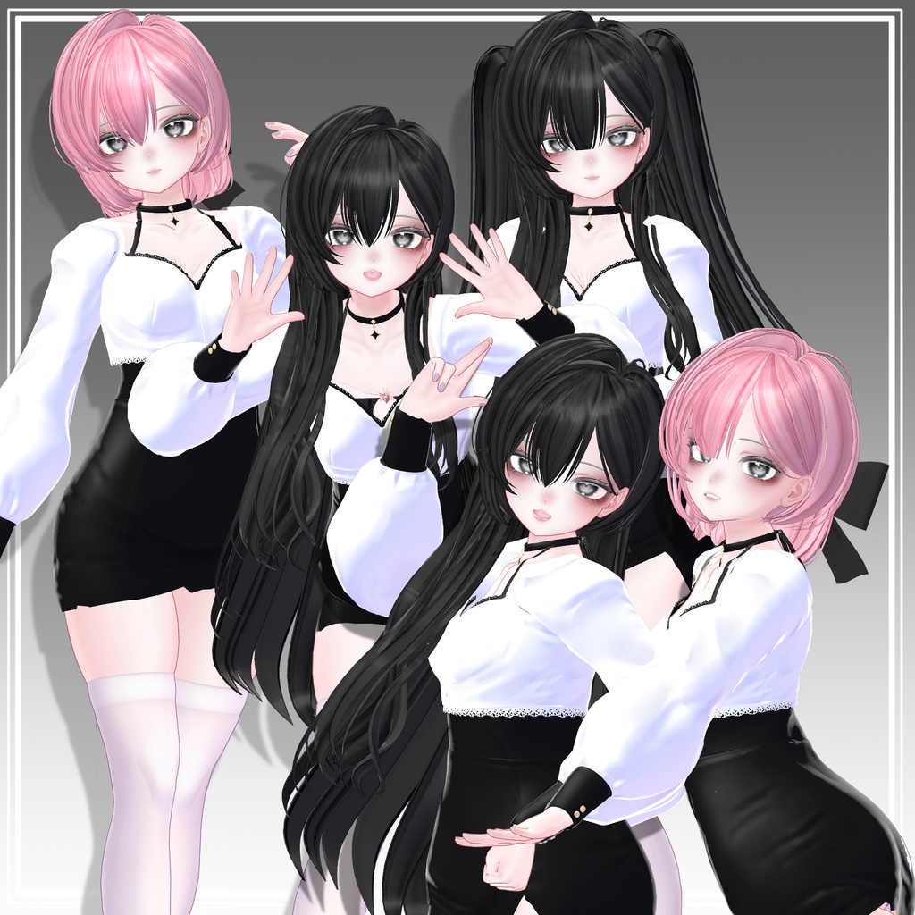 【VRC想定】4way+3 Dolly Bow ツーサイドツインボブ