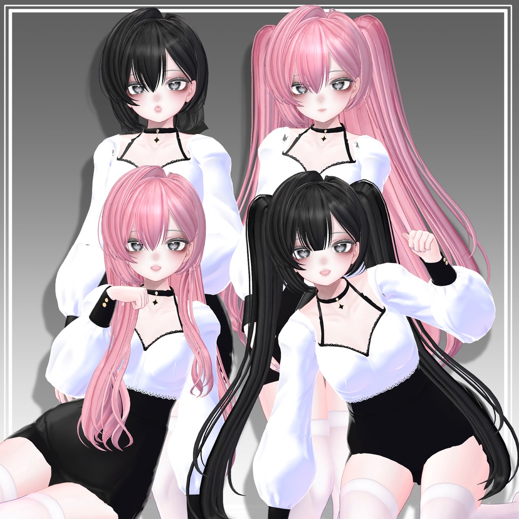 【VRC想定】4way+3 Dolly Bow ツーサイドツインボブ