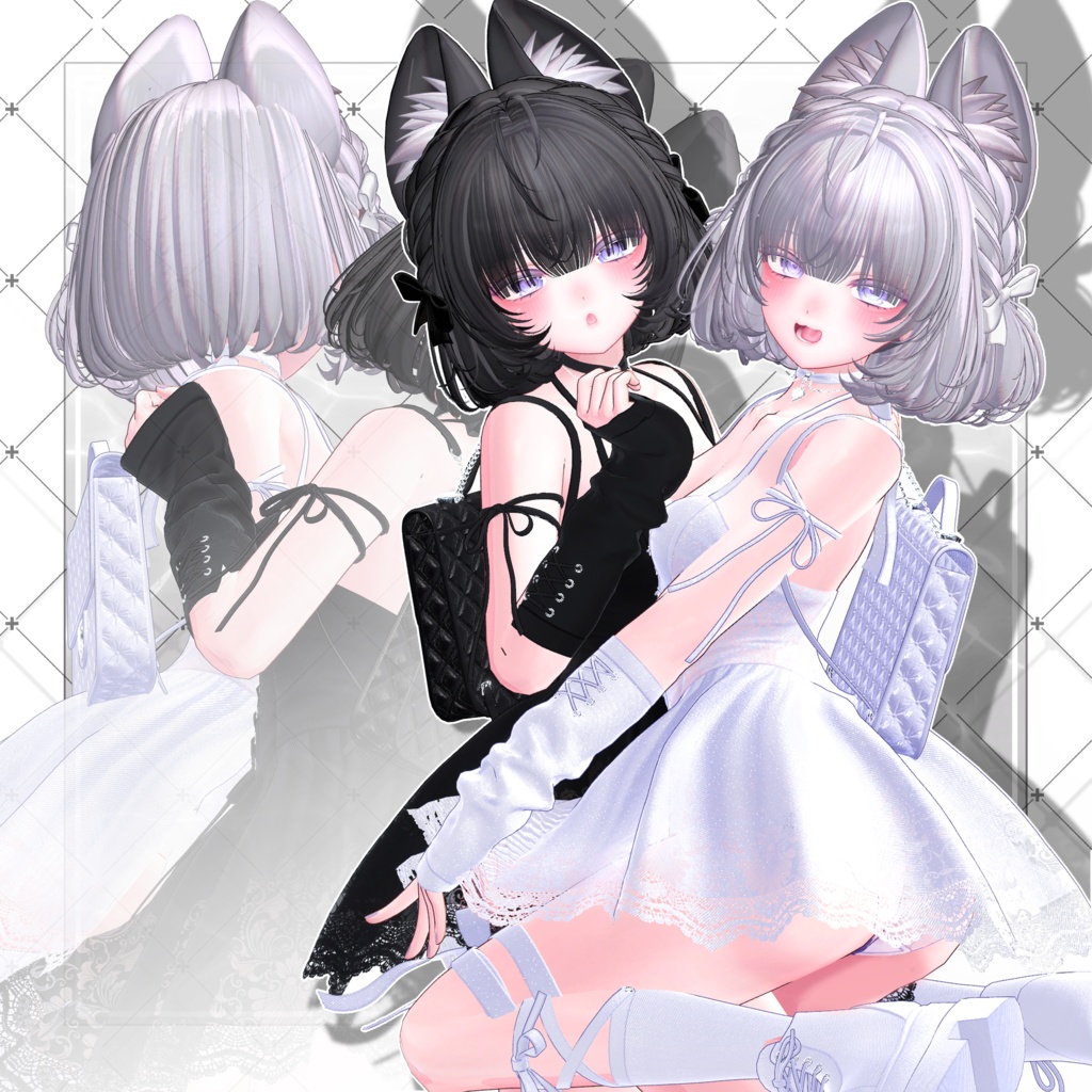 【VRC想定】耳付き チンチラ編み込みボブヘア