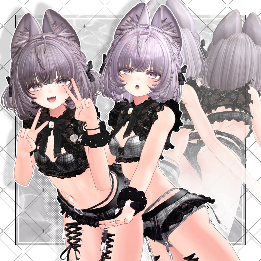 【VRC想定】耳付き チンチラ編み込みボブヘア