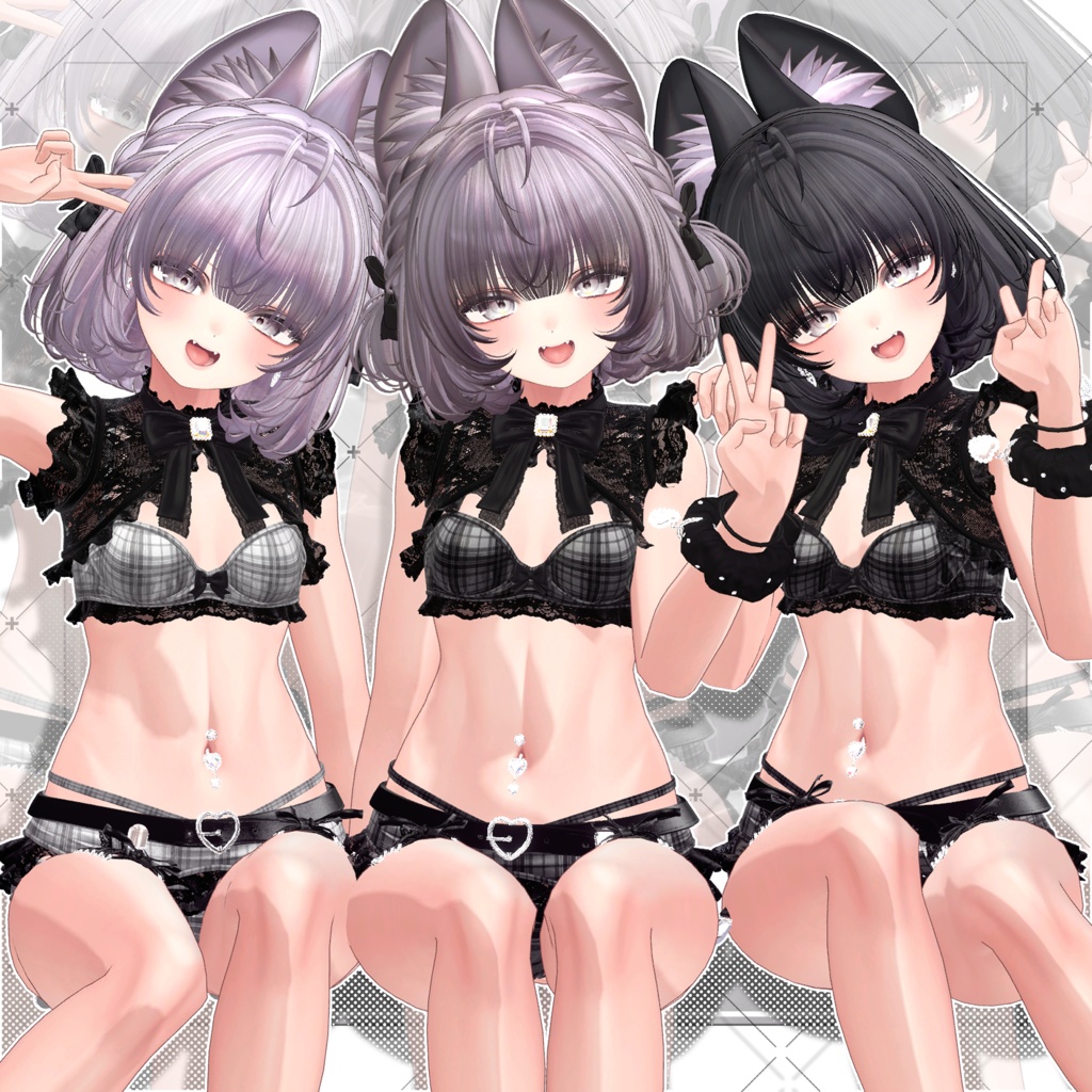 【VRC想定】耳付き チンチラ編み込みボブヘア