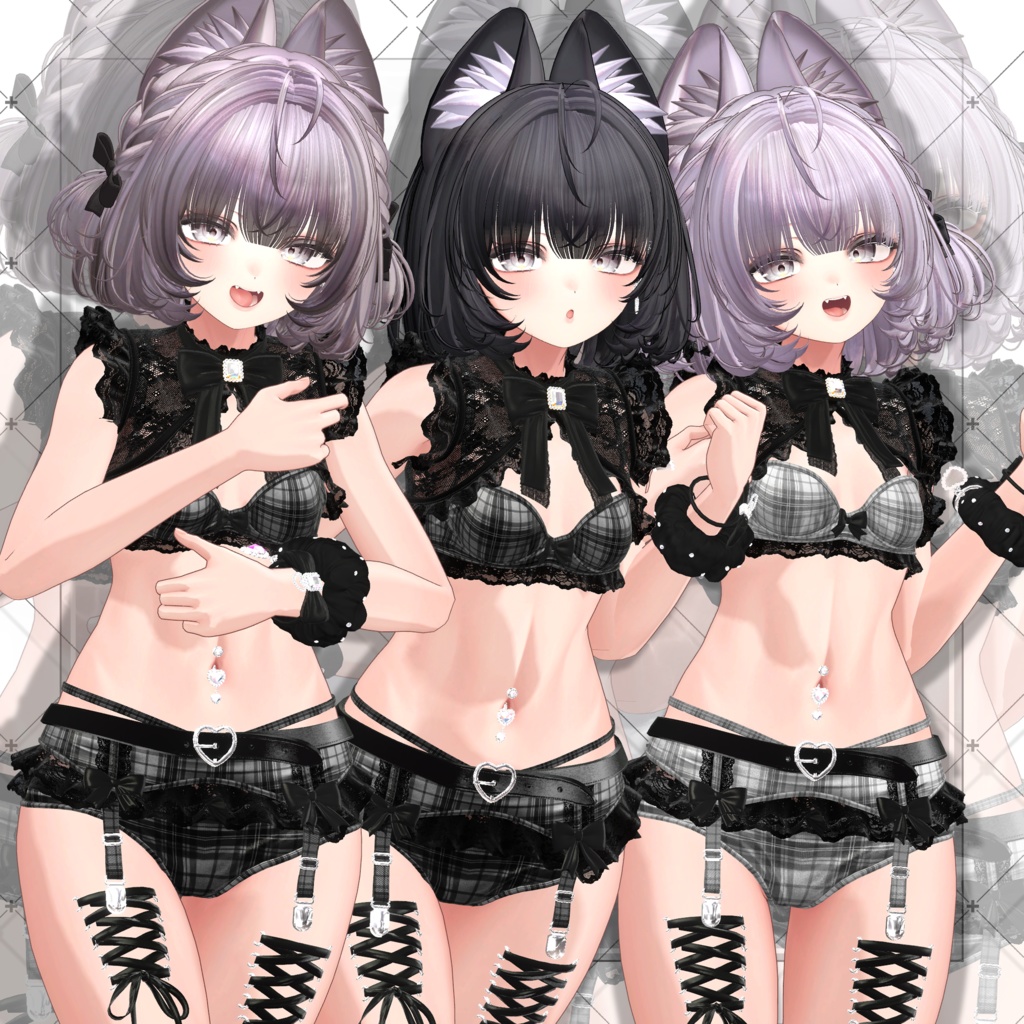 【VRC想定】耳付き チンチラ編み込みボブヘア