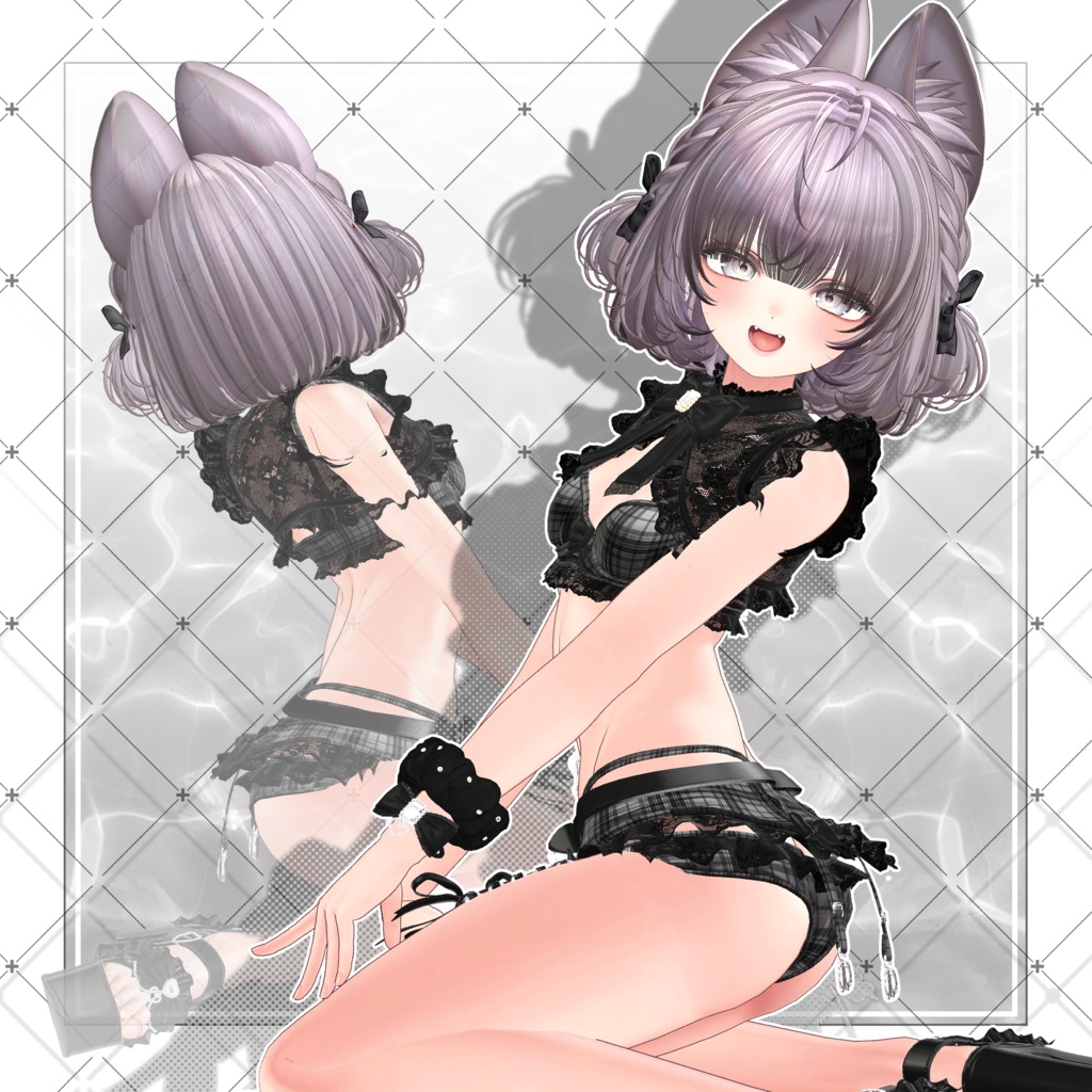 【VRC想定】耳付き チンチラ編み込みボブヘア