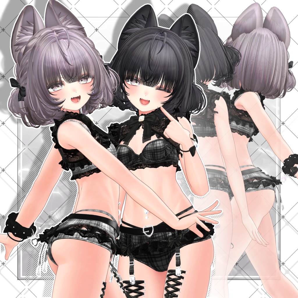 【VRC想定】耳付き チンチラ編み込みボブヘア