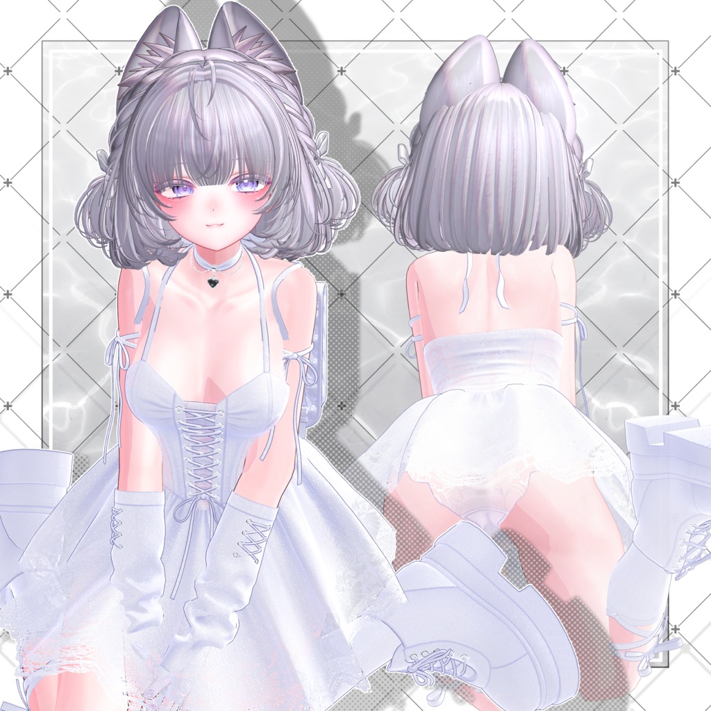 【VRC想定】耳付き チンチラ編み込みボブヘア