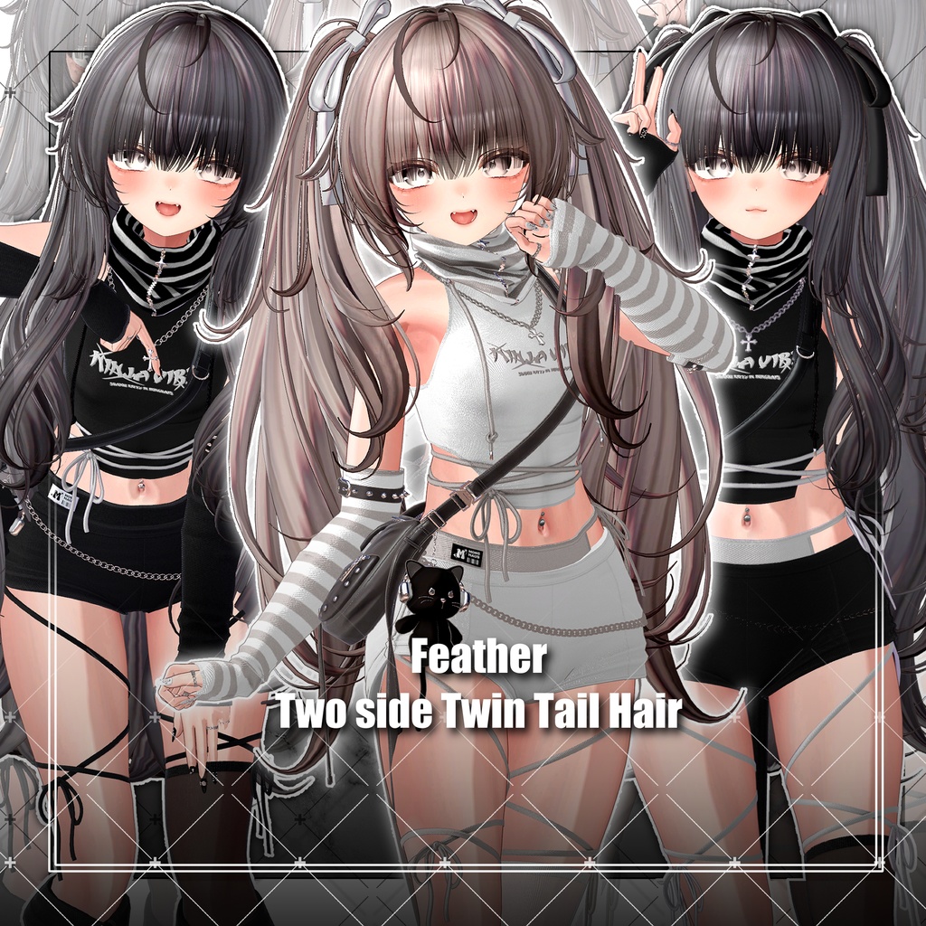 【VRC想定】Feather Two side Twin Tail Hair